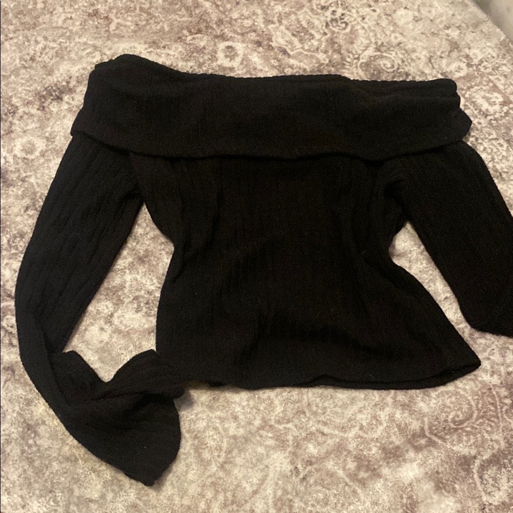 Amazon Black Off-the-Shoulder Sweater Soft Knit Long Sleeves